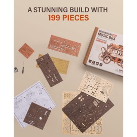 ROBOTIME Stagecoach Wooden Music Box Puzzle AMKA1, Valentines Day Gift 3D Wooden Puzzles for Adults, Mechanical 3D Model to Build, Birthday Anniversary Day Gift Hobby STEM Kits