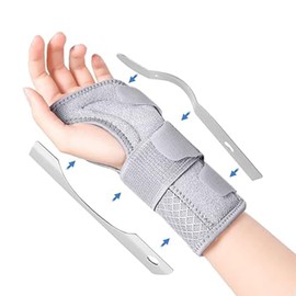 Muñequera De Soporte, Muñequera Ajustable Con 2 Soportes, Soporte Ligero Y Transpirable, para el dolor, el túnel carpiano, la artritis, la tendinitis, las fracturas, etc., (Gris, Medium/13-20CM（Mano derecha）)