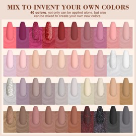 Saviland 49PCS Dip Powder Nail Kit - 40 Colors Nudes Classic White Glitter Dip Powder Liquid Set with Base & Top Coat Activator Brush Saver Manicure Tool for French Nail Art Salon DIY Valentine's Day Gifts