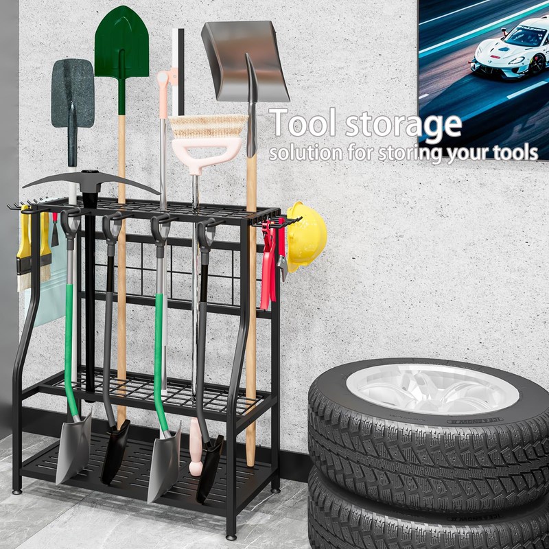 YIZAIJIA Garden Tool Organizer Holder Heavy Duty Steel Rack Up