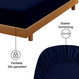 HENGWEI Bed Sheet, 200 x 200 cm, with Elastic Box Spring Fitted Sheet, Microfibre Fitted Sheet, Up To 30 cm Mattress Height, Soft Mattress Topper, Navy Blue