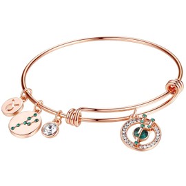 Leafael Superstar Taurus Zodiac Expandable Bangle Bracelet Made with Premium Crystals Horoscope Constellation April May Birthstone Emerald Green Jewelry, Rose Gold Plated, 7"