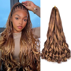 Curly Braiding Hair 22 Inch 8 Packs Box Braids Crochet Hair Extensions 75g/Pack Bouncy Loose Wavy Synthetic Pre Stretched Braiding Hair for Black Women (22 Inch,8 Packs,P30/33)