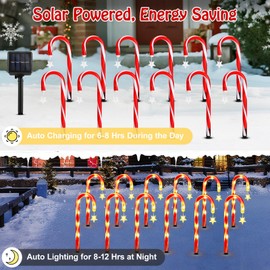 Lewondr 15" Solar Christmas Candy Cane Lights Outdoor, Pathway Stake Lights with 2 Modes, 216 LED Beads, Waterproof Outside Xmas Decorations with Star Decor Lights for Yard Garden Holiday, 24 Pack