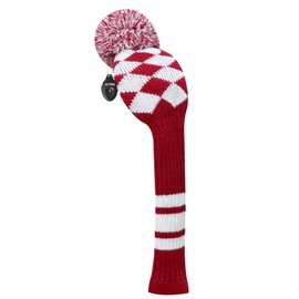LeFeng 1Pcs Golf Club Cover, Knitted Golf Head Cover for 460cc Driver Fairway Woods and Hybrid with Cute Pom Pom and Number Tag(Red White Plaid, for Hybrid)