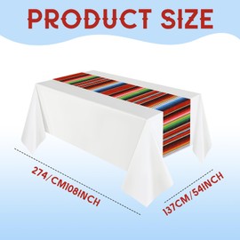 Hosuly Mexican Fiesta Tablecloth 54 x 108'' Party Plastic Tablecloth Striped Table Cover for Mexican Fiesta Party Decorations(White Background, 6 Pcs)