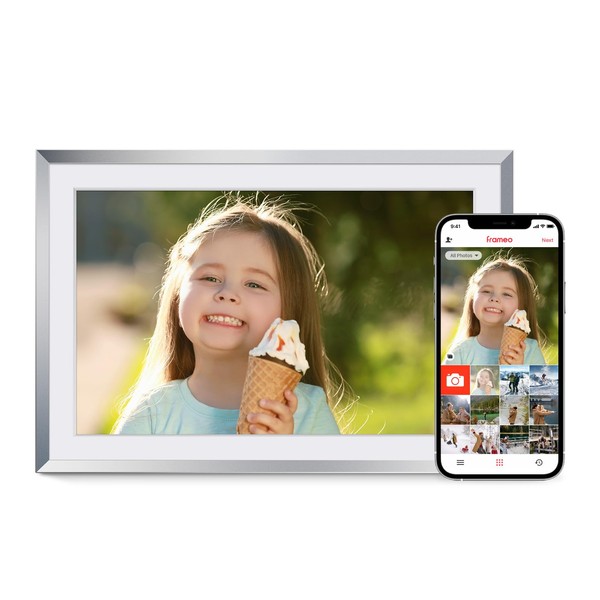 Eptusmey Digital Picture Frame: Built-in 32GB| Frameo WiFi Digital Photo Frame with 10.1" HD Touch Display, Share Photos and Videos from Your Phone, Gift for Friends and Family, Easy Setup | Silver