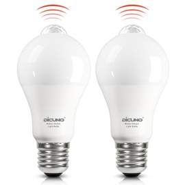 DiCUNO PIR Motion Sensor Light Bulbs, 12W (100W Equivalent) E26 LED Body Motion Sensor Infrared Bulb Auto on/Off, Outdoor/Indoor Light for Front Porch Garage, 1100LM 2700K Warm White, 2 Pack