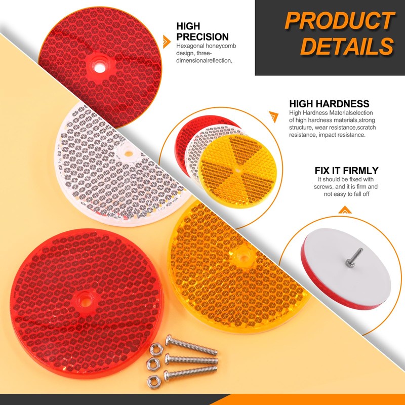 Rustark 15Pcs Front Reflector Round Reflector with 30Pcs 304 Mounting
