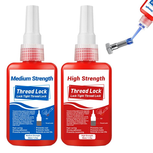 Thread Lock, 50ml x2 Locktight Threadlock Medium and High Strength