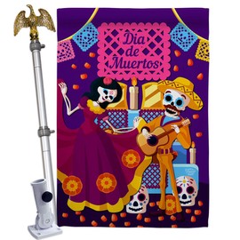 Ornament Collection Happy Di de Muertos House Flag Eagle Set Fall Day of Dead Dia Los Fiesta Mexican Party Autumntime Decoration Banner Small Garden Yard Gift Double-Sided, Made in USA