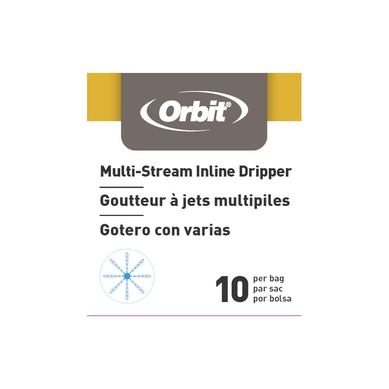 Orbit 67101 1/4" Barb Drip Irrigation Multi-Stream Inline Drip Emitter,
