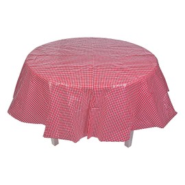 Fun Express Red Gingham Round Plastic Tablecloth - Party Supplies - 1 Piece
