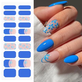 JMEOWIO Nail Foil UV Hardening Blue Flowers French Tip UV Gel Nail Strips Nail Stickers Nail Stickers Nail Art Decoration Nail Design Accessories