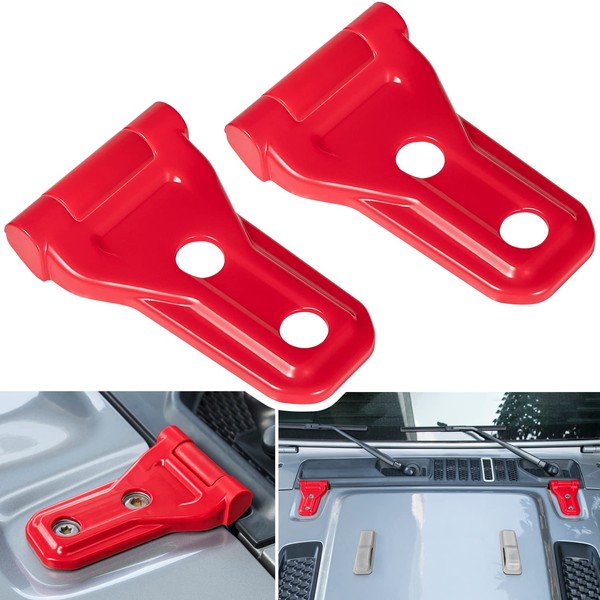 Front Engine Hood Hinge Cover Trim Exterior Accessories Decoration for 2018-2022 Jeep Wrangler JL JLU Unlimited Sports Freedom Sahara Rubicon Gladiator JT 2-Door & 4-Door (Red 2PCS)