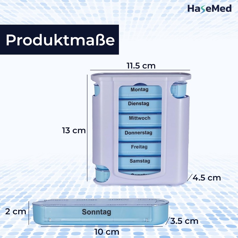 HaseMed 7 Day Pill Box - Weekly Dispenser with 7