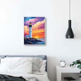 Reofrey Framed Paint by Numbers Kit for Adults & Beginner - 8x12 Inch Canvas Lighthouse Landscape Paint by Numbers - Educational & Creative Art Set for Beginners - Perfect for Home & Wall Decoration