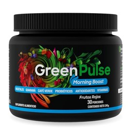 Morning Boost | Jugo Verde en Polvo sin azúcar con Guaraná y Café Verde | Antioxidantes | Fibra y Probióticos | Sabor Frutos Rojos | 30 Porciones