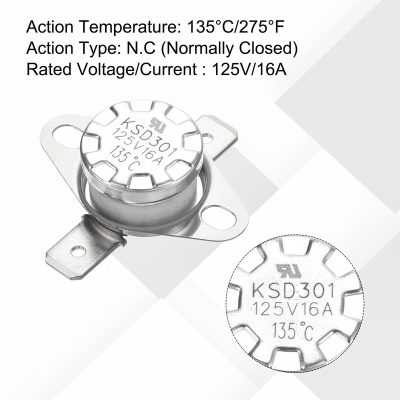 QUARKZMAN KSD301 Thermal Switch 135°C Normally Closed 125V 16A Thermostat