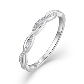 FJ Infinity Eternity Promise Ring 925 Sterling Silver Twisted Stackable Ring Wedding Band Statement Rings for Women Size S