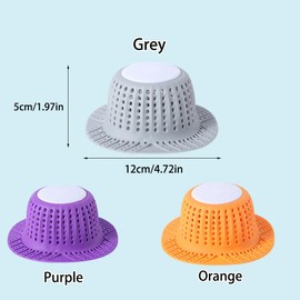 Bathtub Drain Hair Catcher, Silicone Collapsible Bathtub Drain Cover Hair Catcher & Protector for Pop-Up & Regular Drains of Shower, Bathtub, Tub, Bathroom, Sink, 3 Pack （Gray, Orange, Purple）