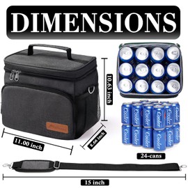 Soft Cooler Bag Insulated Leakproof Portable Collapsible Small Ice Chest for Beach Picnic Camping Travel for Car Road Trips, Lunch Box Cooler for Men Work Hieleras para Trabajo, Dark Grey