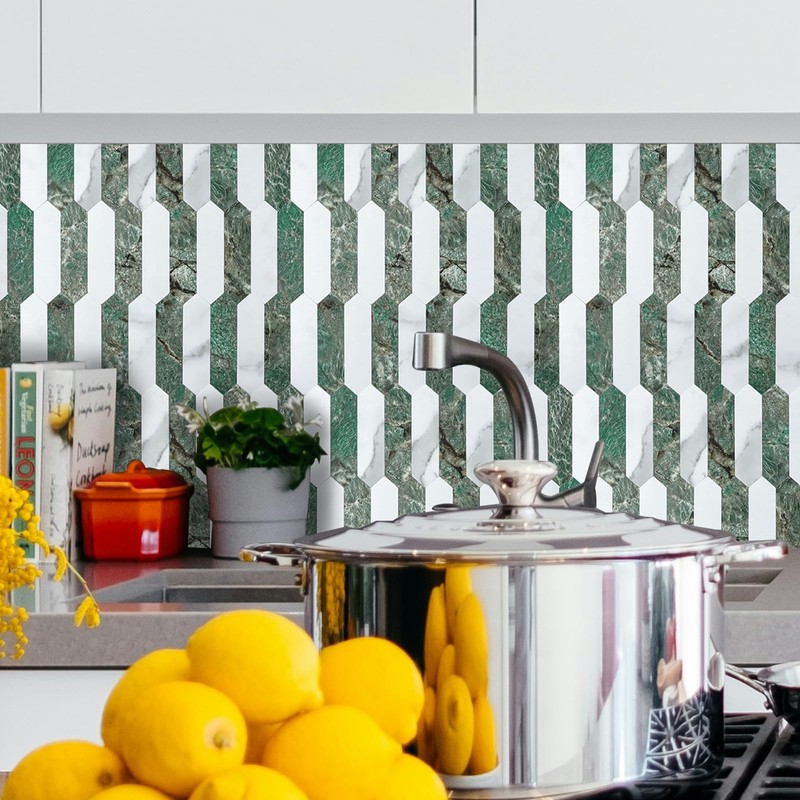 YOFUN 6-Sheet Kitchen Peel and Stick Backsplash, Self Adhesive Green