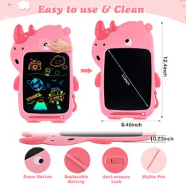 LCD Writing Tablet for Kids, 10 Inch Colorful Electronic Doodle Board, Educational Learning Rhinoceros Drawing Pad Toys for Kids, Christmas Birthday Gift for 3 4 5 6 7 8 9 Year Old Girls Boy