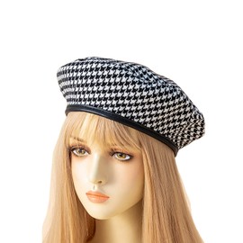 KORIXINE Women's Newsboy Caps: Houndstooth Beret Hats for Women Fashionable Outfit Black White Plaid Paperboy Cap