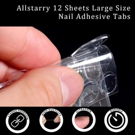 Allstarry 288pcs (12 Sheets) Nail Adhesive Tabs Large Size Waterproof Breathable Glue Tabs Double-Sided Fake Nail Jelly Sticker Super Sticky Nail Glue Sticker Transparent Flexible for Manicure