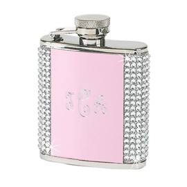 Petite White Crystaled Pink Pocket Flask (Engravable)