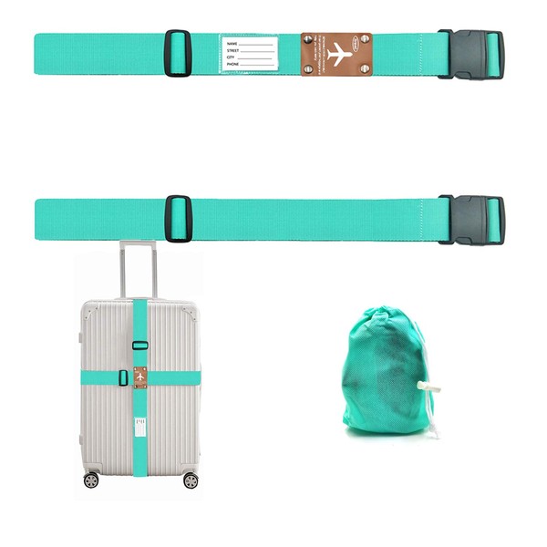 CHMETE 2 PCS Luggage Straps Suitcase Belts Travel Accessories Bag Straps,Green