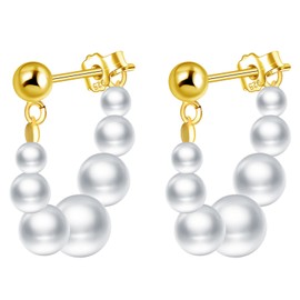 MicLee Womens Girls Gold Pearl Drop Earrings Fashion 925 Sterling Silver 3-6mm Baroque Shell Pearls Hoops Drops Earrings