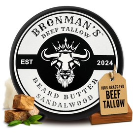 Bronmans Beef Tallow Beard Butter for Men - 4oz - Hydrating Sandalwood Beard and Skin Balm with Shea Butter - Deeply Moisturizing Tallow