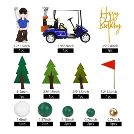 Decoraciones para tartas de golf, carros de golf, arcilla, decoración para tartas con bolas de oro verde, bandera roja árboles para fiestas de golf, deportes, fiestas temáticas de cumpleaños,