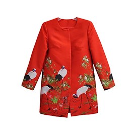 LA CERA Plus Size Women's Jacquard Crane Jacket Red