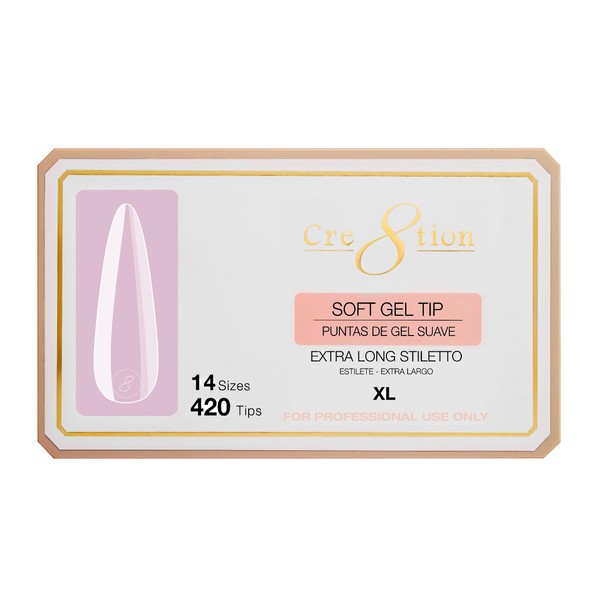 Cre8tion Soft Gel Nail Tips, Extra Long Stiletto Shape, 602