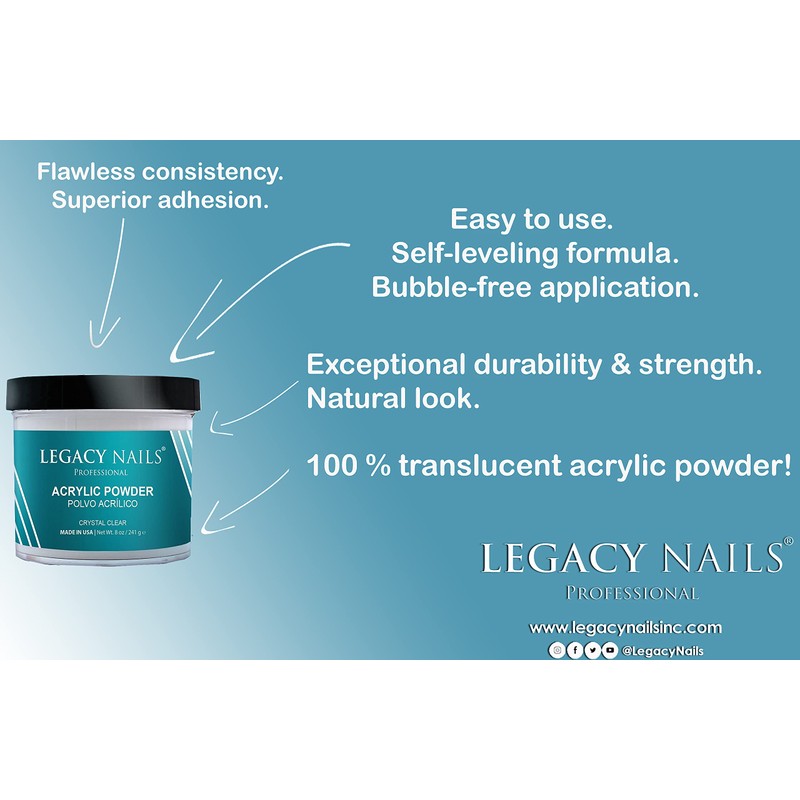 Legacy Nails Professional CLEAR ACRYLIC POWDER - 241g / 8oz.