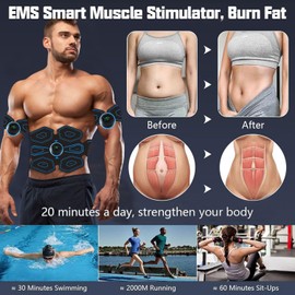 Queath EMS Abdominal Muscle Trainer, ABS Trainer Muscle Stimulator, 8 Modes & 18 Intensities For Abdominal/Arm/Leg/Hip Training, EMS Muscle Stimulator, Electric Abdominal Muscle Toner