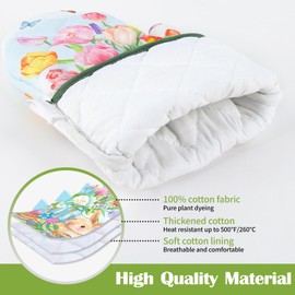 Arquiel Oven Glove and Pot Holder Easter Rabbit Set of 2, 100% Cotton Cooking Gloves, Heat Resistant Kitchen Glove for Cooking, Baking, Barbecuing, Gift