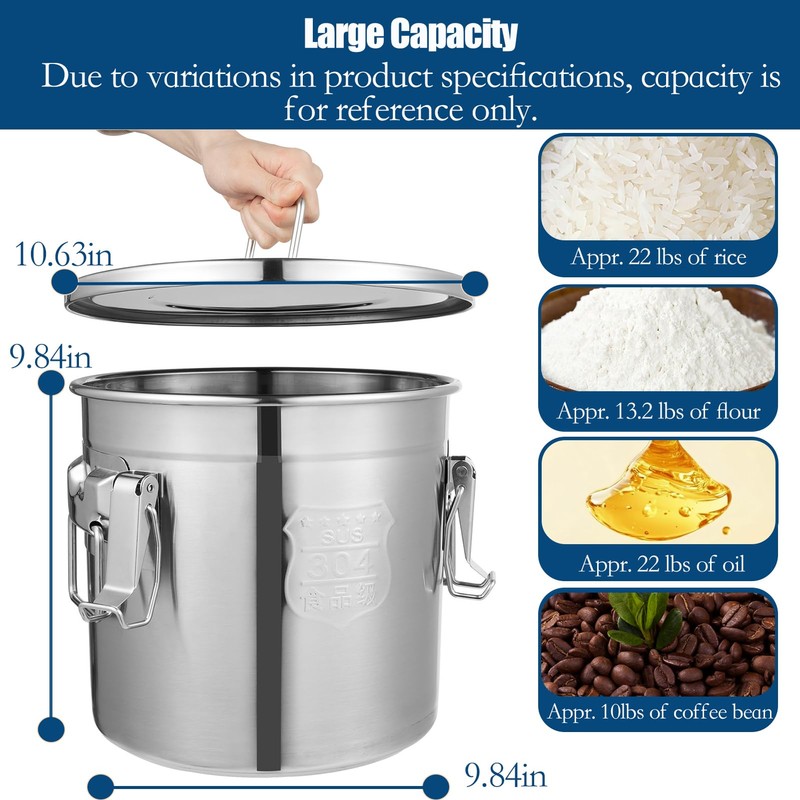 YinCukiEle 3.17Gal/12L Stainless Steel Airtight Canister, Airtight Food Storage Container
