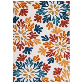 SAFAVIEH Cabana Collection Area Rug - 4' Square, Creme & Red, Floral Design, Non-Shedding & Easy Care, Indoor/Outdoor & Washable-Ideal for Patio, Backyard, Mudroom (CBN800A)