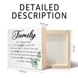 PUVOXHO Family isn't Always Blood it's The People in Your Life Wooden Sign Desk Decor, for Home Farmhouse Bedroom Office Social Worker Desk Decor, Thank You Gifts for Family Mom Dad Grandma Grandpa