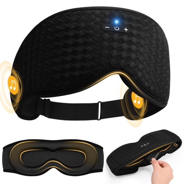 ZRUHIG 3D Contoured Sleep Mask with Bluetooth Headphones, Adjustable Blackout