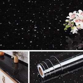 Livelynine 15.8x197 Black Contact Paper Peel and Stick Countertops Granite Countertop Contact Paper Waterproof Kitchen Counter Top Vinyl Wrap Self Adhesive Wallpaper for Bathroom Laminate Desk Cover