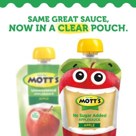 Mott's No Sugar Added Applesauce, 3.2 oz clear pouches (Pack of 12)