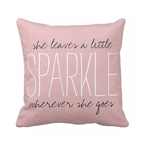 Emvency Throw Pillow Cover Cute Burlap Pink Blush Sparkle Monogram Decorative Pillow Case Home Decor Square 16 x 16 Inch Pillowcase