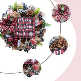 TEMPUS 18“ Christmas Door Wreaths Red Burlap Mesh Pinecone Wreath with Celebrate Christmas Sign for Front Door Outside Decorations