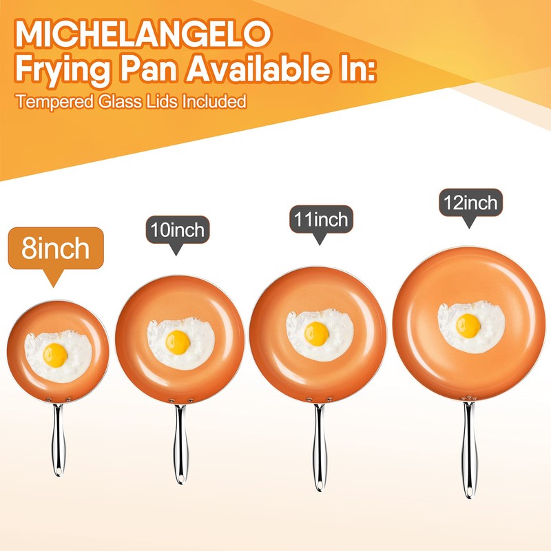 MICHELANGELO Frying Pan with Lid, Nonstick 8 Inch Frying Pan