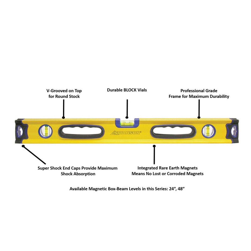 Swanson Tool Co., Inc 48-Inch Magnetic Box Beam Level (Yellow)
